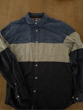 Men's Colorblock Button-Up Shirt in Blue and Gray tommy Hilfiger
